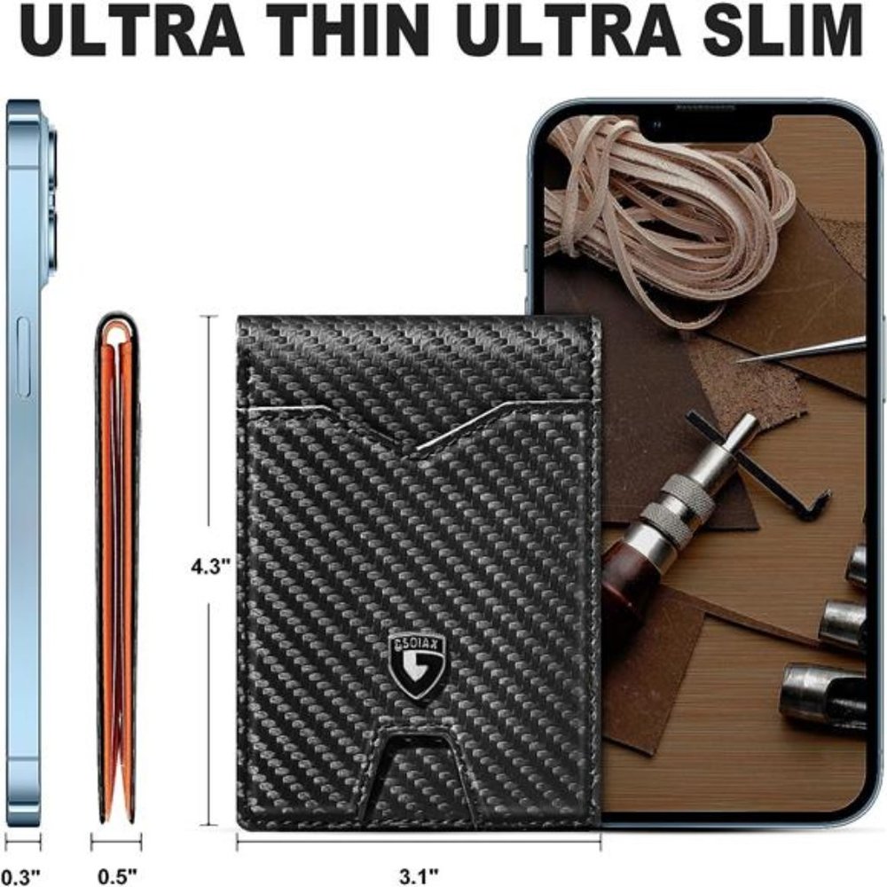 Mens Slim Wallet - Carbon Fiber & Rfid Blocking Credit Card Holder With Gift Box - Picture 5 of 6